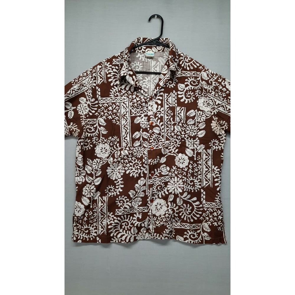 KONA KAI Men's Hawaiian Floral Camp Button Up Shirt ~ Brown & White~ Size XL